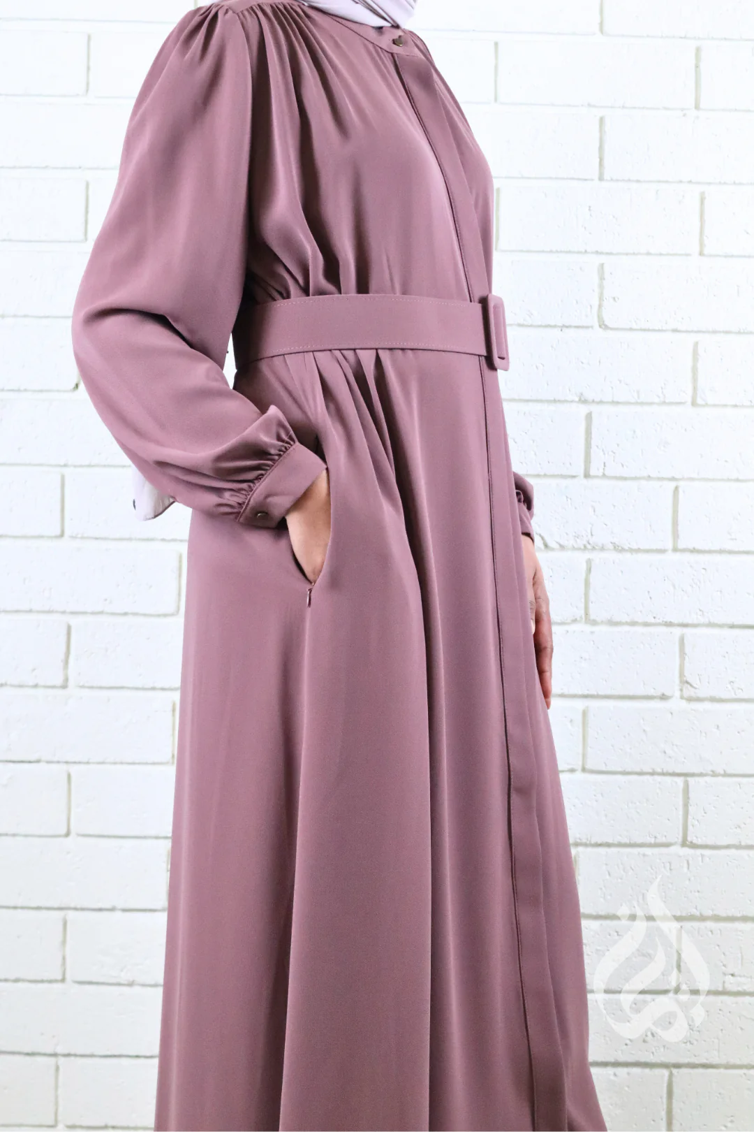 Classic Buttoned Dress - Mauve - Image 3